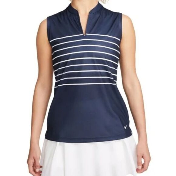 Nike Women's Dri-FIT Victory Sleeveless Striped Golf Polo - Picture 1 of 15
